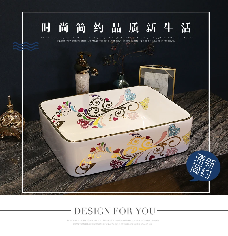Handmade Europe Style Lavobo Ceramic Bathroom Luxurious Artistic Bathroom Sink Countertop bathroom sink porcelain sinks rectangular (7)