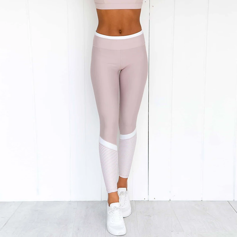 Женские Леггинсы пуш-ап для фитнеса, высокая талия, леггинсы для тренировок, контрастные цвета, розовые спортивные штаны для девушек, штаны для активного отдыха, обтягивающие