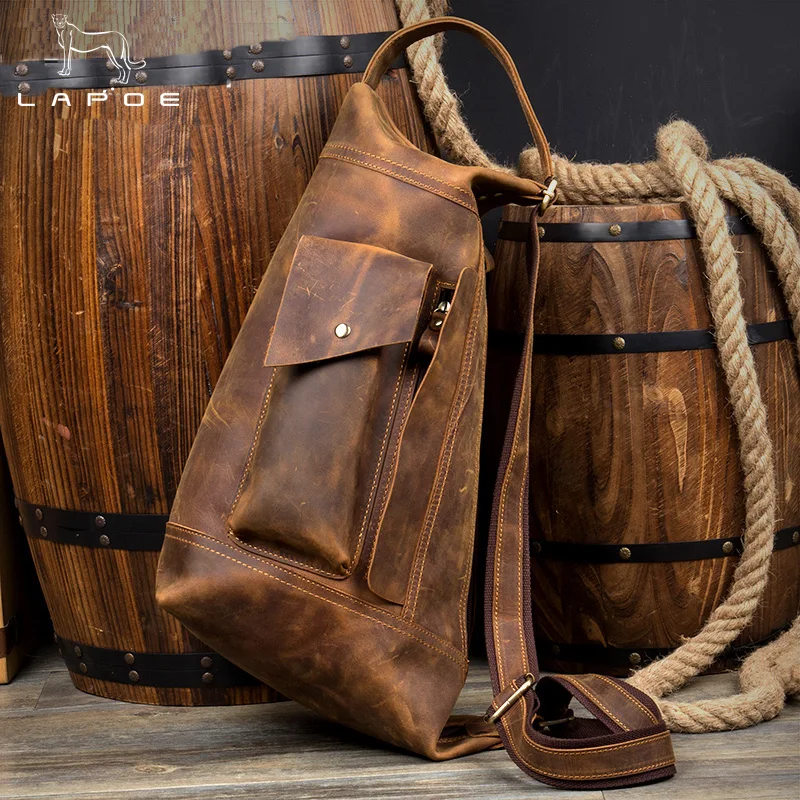 

Vintage Crazy Horse genuine leather bag men handbag bolsas chest bag for men crossbody men's casual messenge chest pack bag