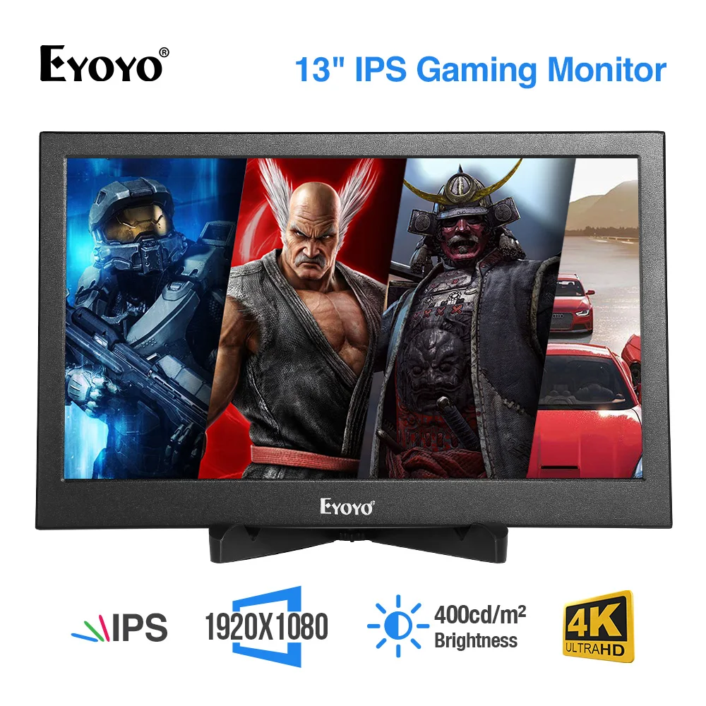 

Eyoyo 13.3" IPS CCTV Monitor PS3 PS4 Xbox One Xbox 360 WiiU 1920x1080 Display For Raspberry Pi Support 4K HDMI Input Screen