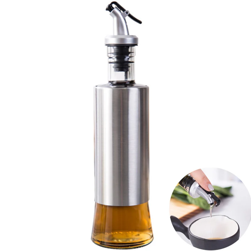 

YOMDID Kitchen Glass Oil Bottle Stainless Steel Leak-proof Soy Sauce Vinegar Cruet Storage Dispenser Useful Kitchen Tools