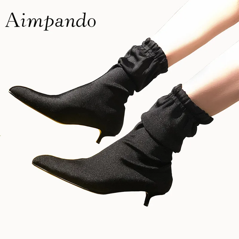 

2019 Sexy Stretch Sock Boots Woman Pointed Toe Strange Little Heel Boots Woman Fashion Ankle Boots