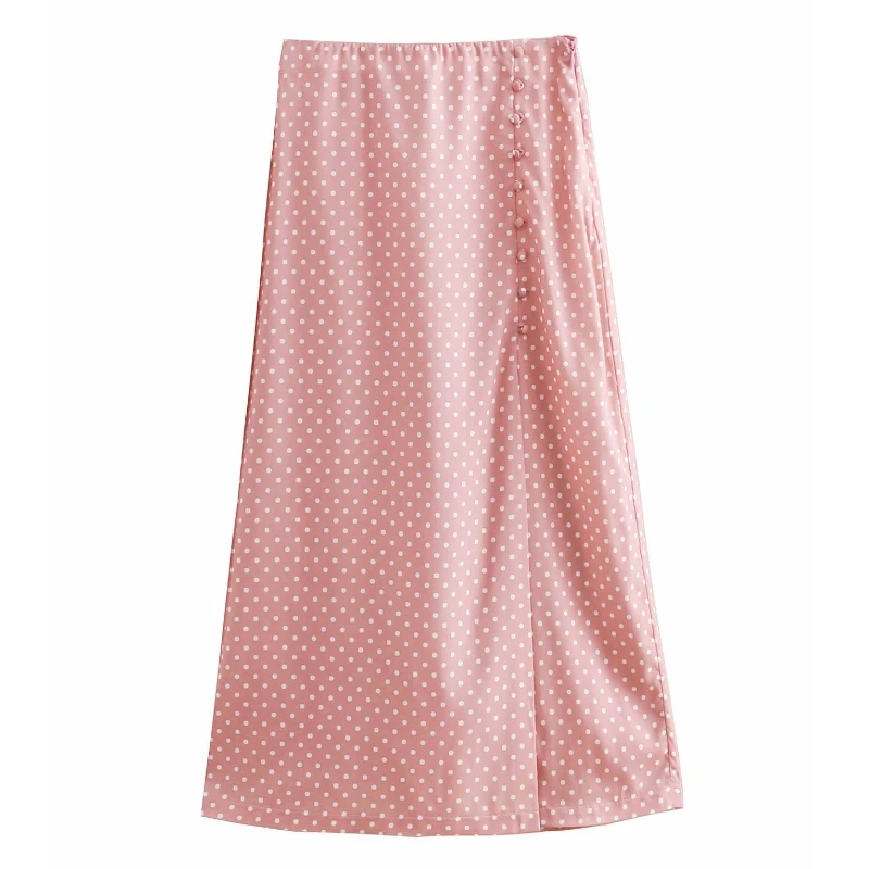 

2019 new women fashion polka dots print buttons split skirt faldas mujer ladies chic side zipper casual slim midi skirts QUN296
