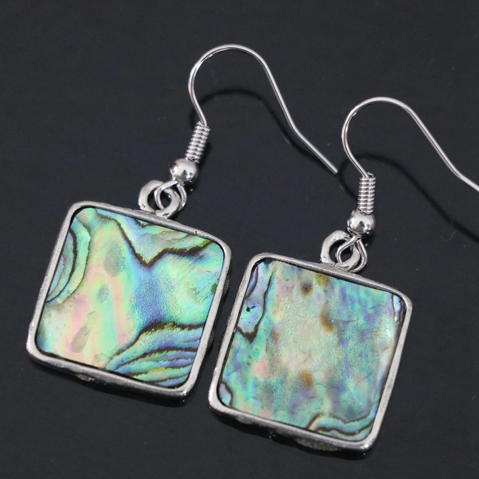 Natural New Zealand abalone shell square dangle earrings fashion women