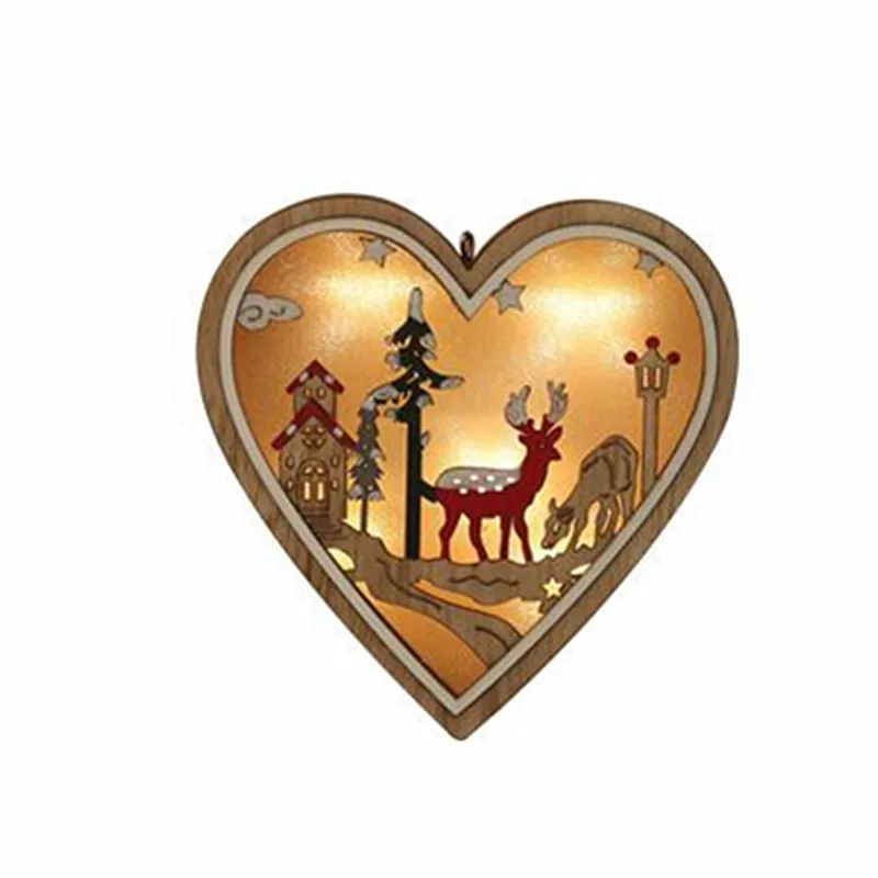Wooden LED Light Star Heart Round Tree Shape Battery Powered Lamp Christmas Decoration