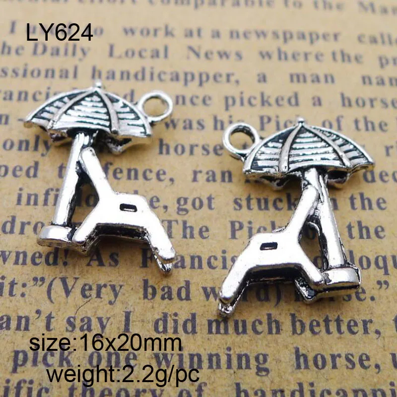 25Pcs 16x20mm Antique Silver Beach Chair Umbrella Charms DIY Jewelry Making