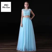 Incrível 2017 Vestidos de Noite Longos com Cristais Duas Peças Vestido Frisado Mangas vestidos de fiesta Formal Do Partido Vestido de Noite