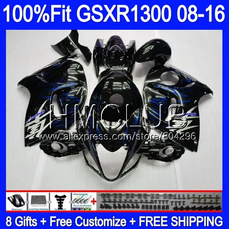Инъекции для SUZUKI Hayabusa GSXR1300 08 13, 14, 15, 16 лет 27HM. 25 Синий Пламя GSX-R1300 GSXR 1300 2008 2013 обтекатель