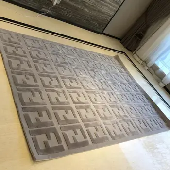 

8x10 feet high and low hair Light Grey FF letter New Zealand wool silk living room bedroom carpet, high end rug customzied