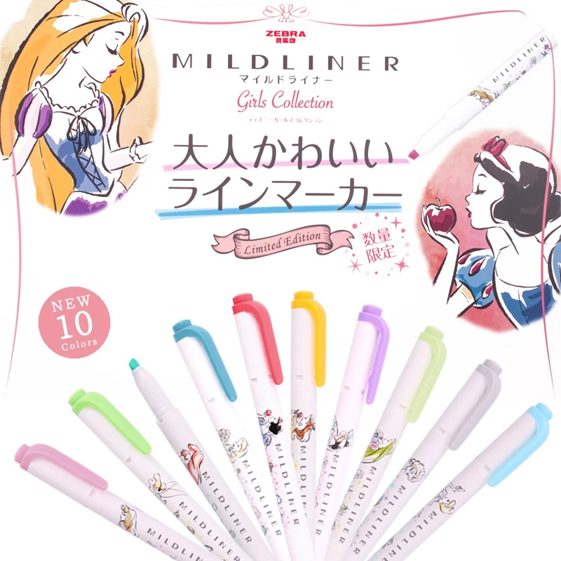 

Japan Zebra fluorescent Highlighter pen WKT12 Mild liner Princess Double Head journal Highlighter pen color Mark pen Kawaii
