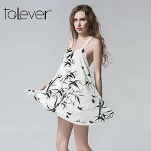 Talever 2017 Summer Dress Cold Shoulder Ruffle Choker Halter Strap Chiffon Beach Dress Backless Hollow Out Party Sexy Vestidos