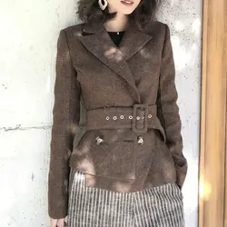 Высокое качество женский маленький костюм куртка осень и зима новый толстый маленький аромат стиль короткий модный тонкий шерстяной