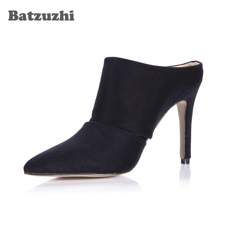 

Batzuzhi-9.7cm Low Heel Women Shoes Pointed Toe Black Suede Slingback Women Ankle Boots Shoes Botines Mujer 2018 Designer Shoes