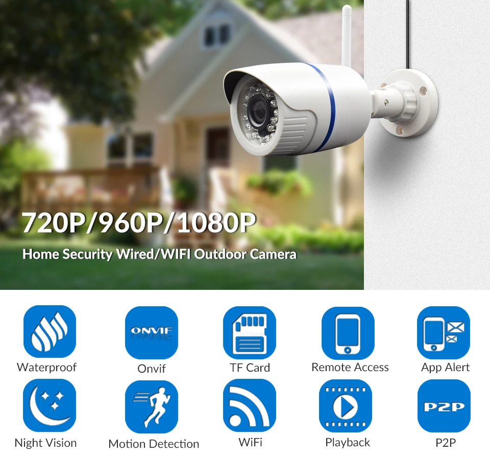 5MP HD 1080P IP Camera Outdoor WiFi Home Security Camera 720P 960P Wireless Surveillance Wi Fi Bullet Waterproof IP Onvif Camara