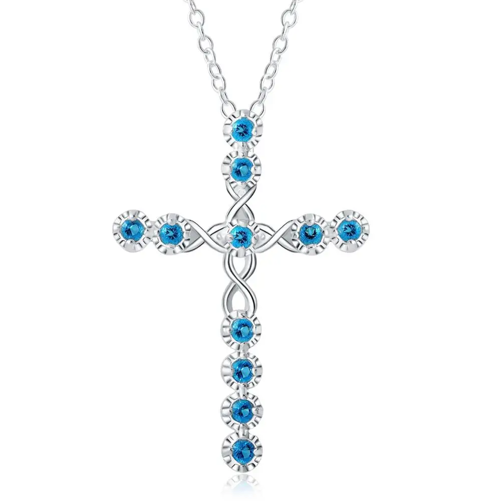 Серебряное ожерелье, ювелирное изделие, женская свадебная мода, крест, браслет с кристаллами циркония, камень, кулон, ожерелье, Рождественский подарок n296 - Окраска металла: LN033