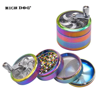 

RICH DOG Rainbow Smoking Grinder 63MM 4Piece Whorl Style Metal Tobacco Crusher Hand Crank Miller Pollinator Grinders