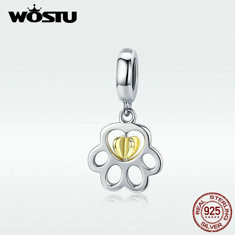 WOSTU Paw Dog Footprint Висячие Подвески бусины из стерлингового серебра 925 подходит для