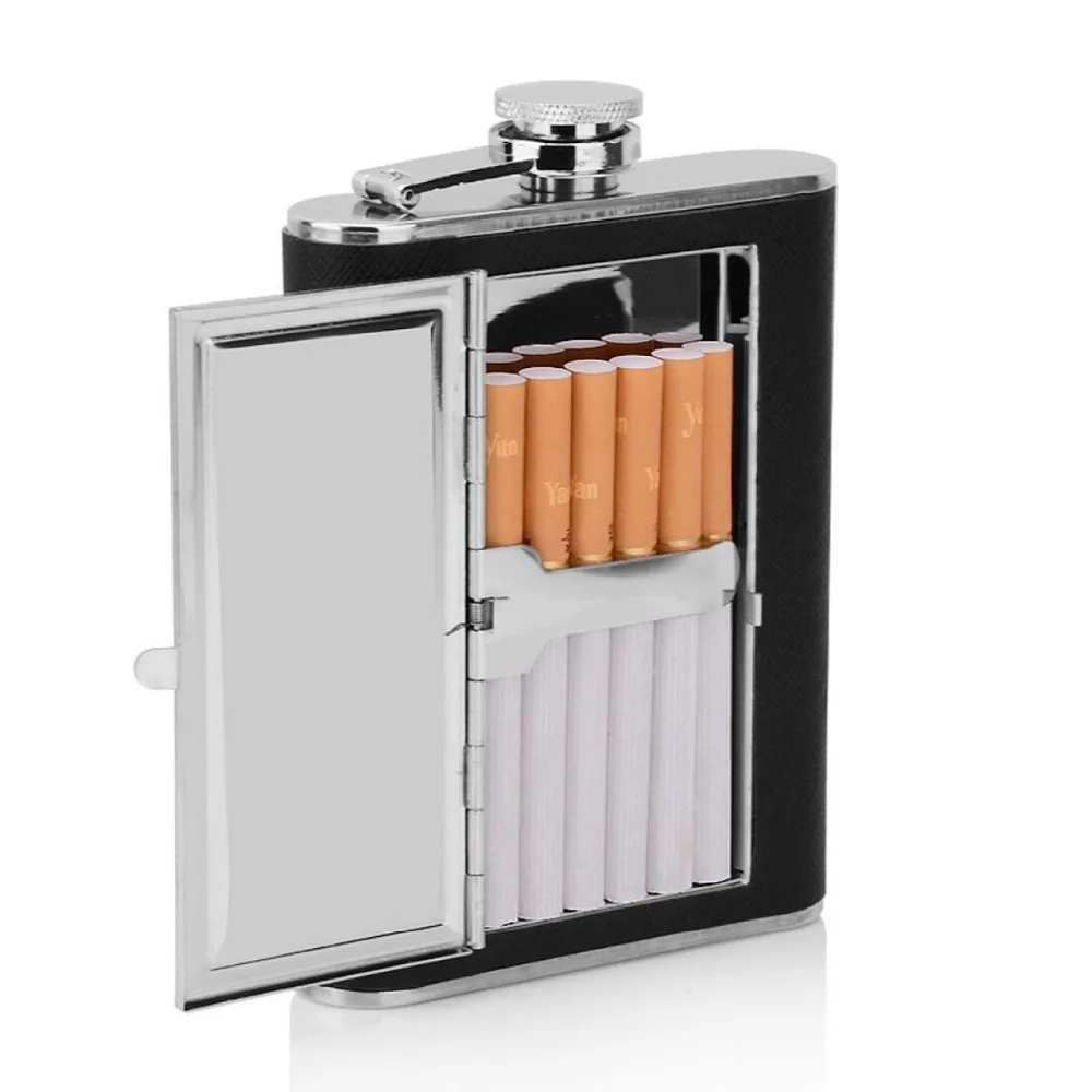 Buy 5/6 oz Hip Flask With Funnel Cigar Storage Holder