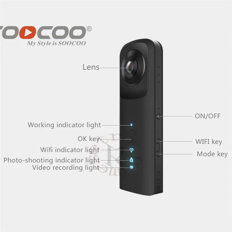 VR Camera 360 Camera Handheld Support WiFi Dual 1920 * 960 30fps 210 HD Wide Angle FishEye Lens Panoramic Driving VR Action Cam