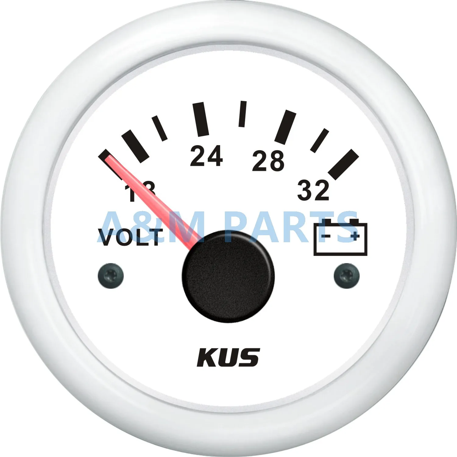 KUS Marine Battery Voltage Gauge Boat Battery Volt Indicator White