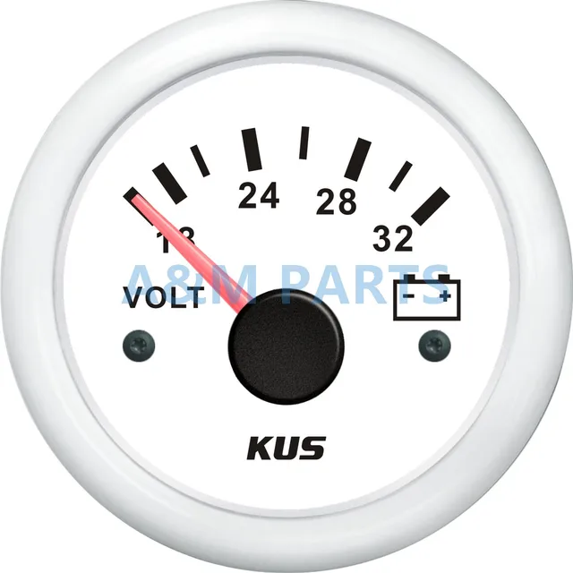 KUS Marine Battery Voltage Gauge Boat Battery Volt Indicator White