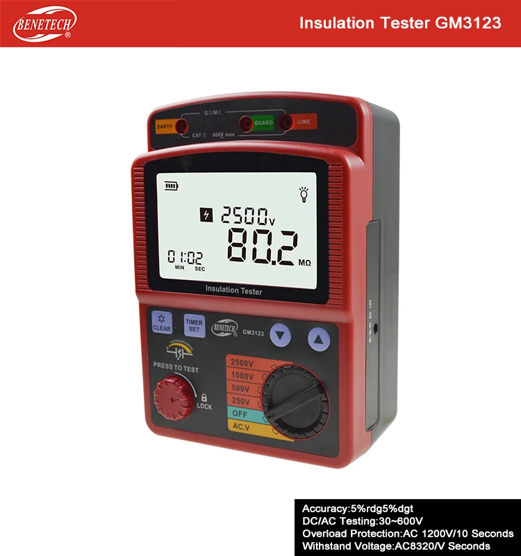 

Generic Professional Portable Digital High Voltage Insulation Tester GM3123 BENETECH