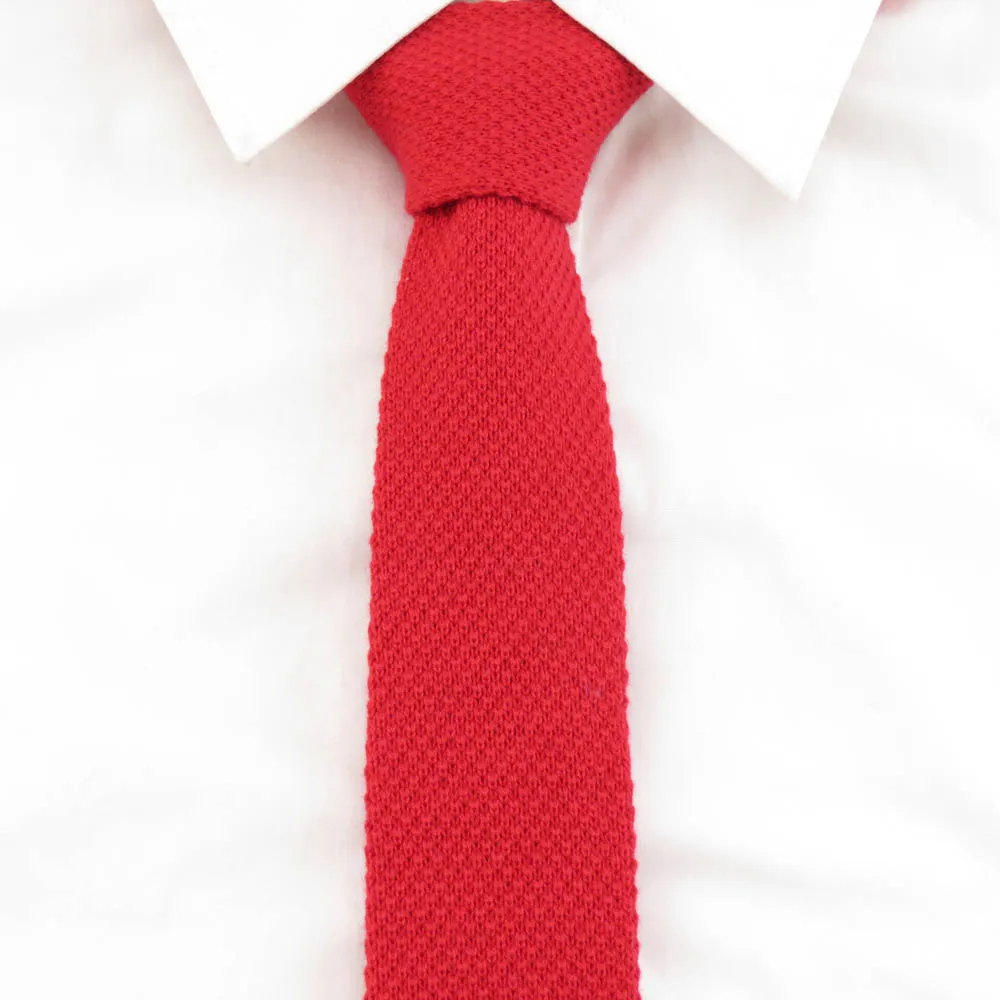 100 Wool Men's red tie Solid Slim flat Ties For Men leisure knitted