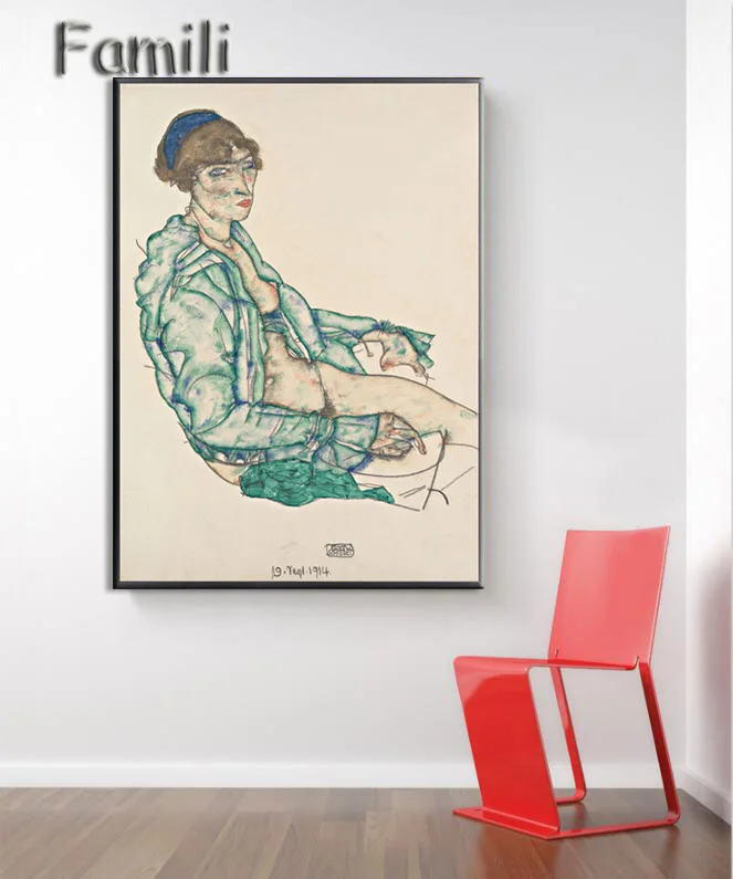 Светло-зеленый Egon Schiele тело цвет деление Эскиз Холст Искусство печать живопись плакат, Настенная картина для гостиной, домашний декор - Цвет: Светло-зеленый