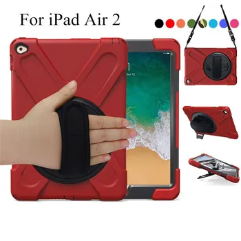 

360 Degree Swivel Stand for iPad Air2, 3-Layer Drop Protection Rugged Protective Heavy Duty Cover for iPad 6 9.7 inch+Hand strap