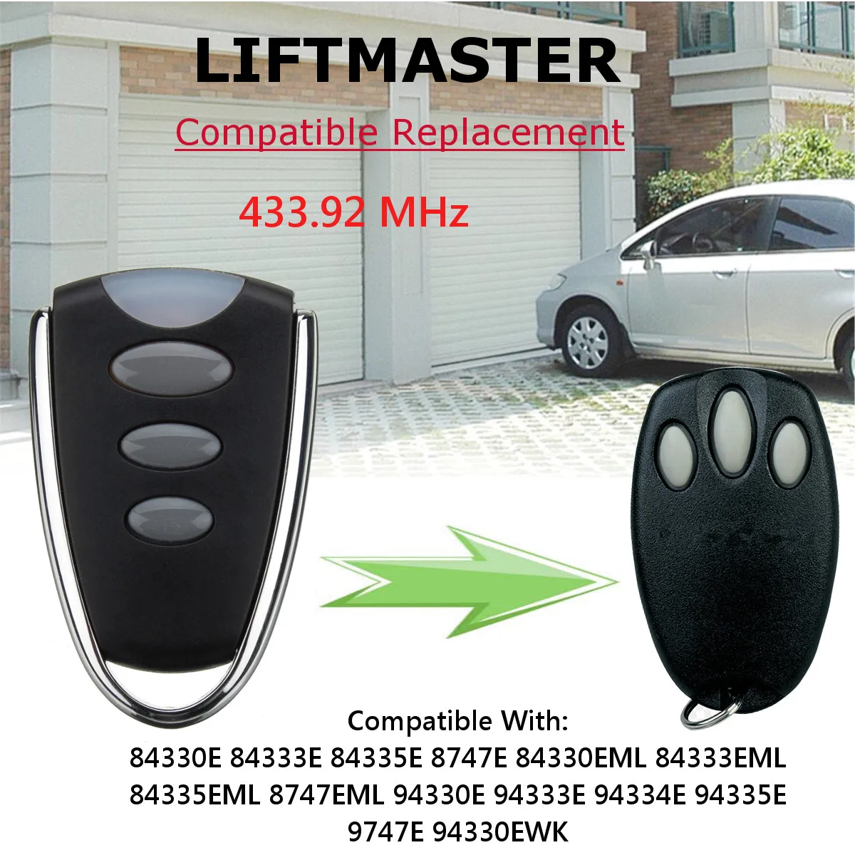 

3 Buttons 12V DC Garage Door Remote Control 433.92Mhz For Chamberlain Liftmaster Motorlift