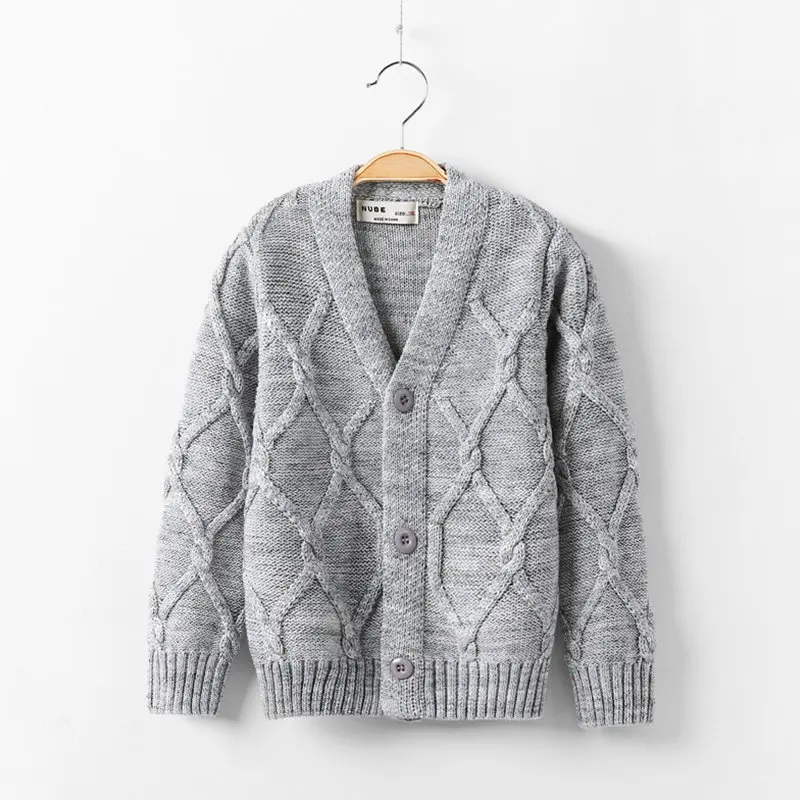 Thick Baby Boys Knitting Sweater Kids Warm Top Outfit Crochet Design Children V-Neck Cardigan Button Closure Cotton Comfortable (3)