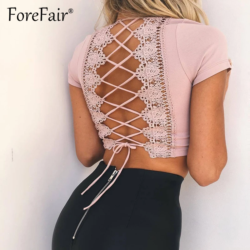 Forefair сексуальный укороченный топ со шнуровкой для женщин летняя женская