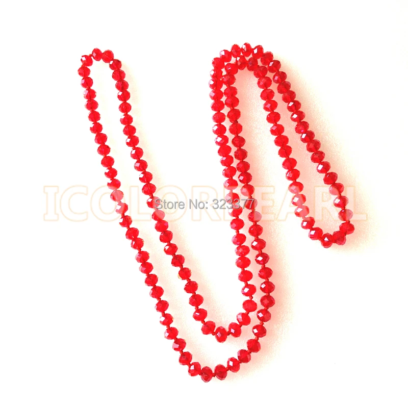 

125CM Long 10mm Semiround Red Crystal Sweater Necklace. Different Wearing Styles And Best Gift For Christmas Season!