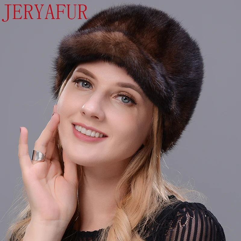 JERYAFUR зимняя Лыжная шапка из натурального меха норки, теплая Повседневная шапка для женщин, рыцарская шапка