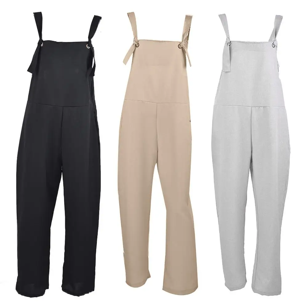 

Autumn Winter Loose Casual Large Size Linen Jumpsuit Long Playsuit Ladies Overall Jumpsuit Rompers