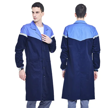 Мужская темно-синяя Рабочая куртка поли хлопок с длинным рукавом лабораторное пальто со светоотражающей ленты Рабочая одежда - Цвет: Blue-Navy Blue