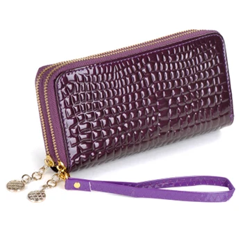 

Fashion Women Long Purses Leather Solid Color Crocodile Skin Pattern Double Zipper Ladies Wallets Clutch Coin Card Bag FA$B