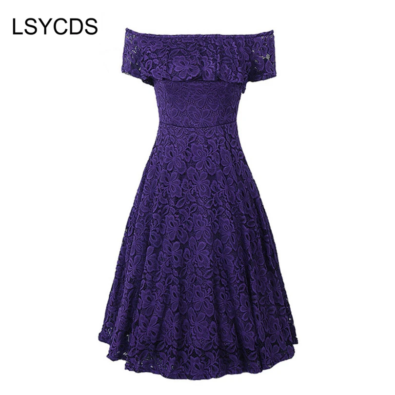 Woman Dresses 2018 Short Sleeve Ruffled Neck Wedding Party Wear Casual A-line Sexy Red Black Blue Lace Dress Plus Size S-3XL |