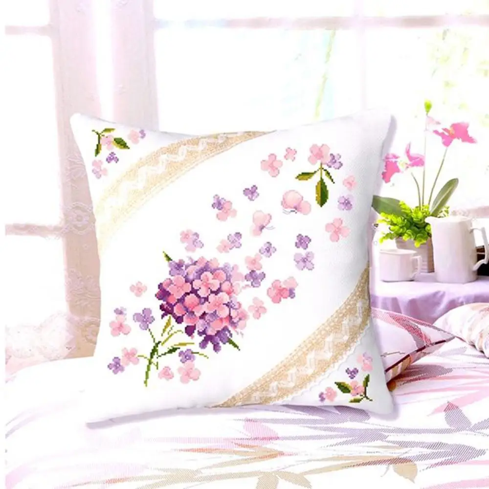 SewCrane Цветочная подушка, Набор для вышивания крестиком, летающие цветы, 18,1 дюймов - Цвет: Purple and Pink