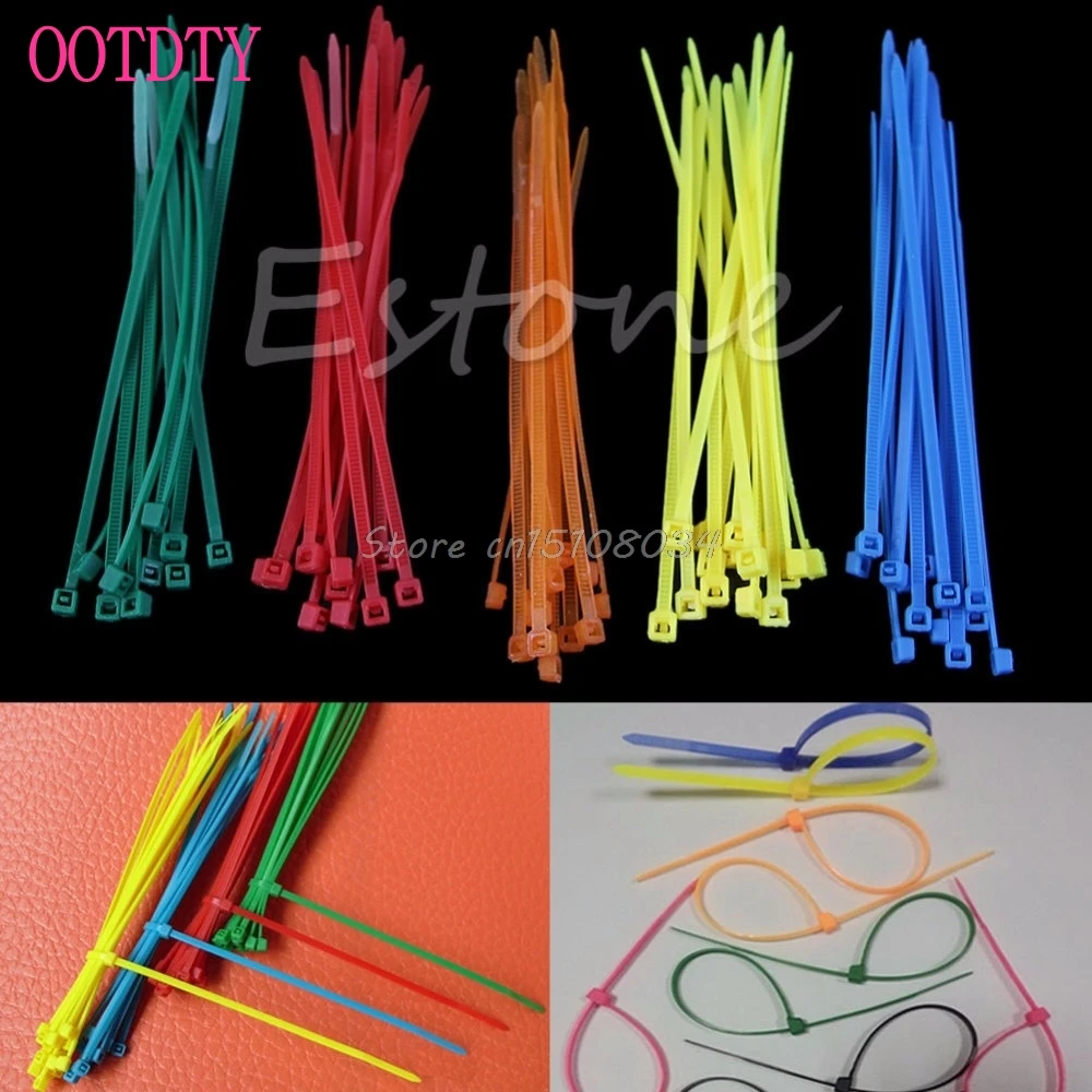 

100Pcs Colorful Nylon Plastic Zip Trim Wrap Cable Loop Ties Wire Self-Locking #S018Y# High Quality