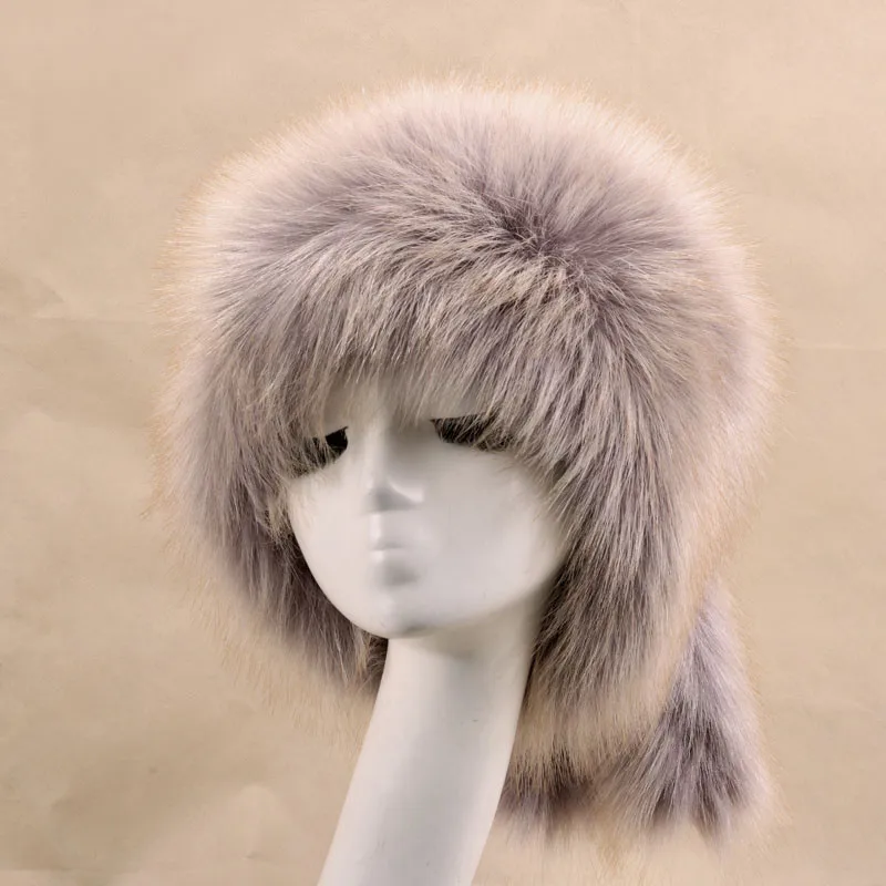 Женская шапка из искусственного лисьего меха с круглым плоским верхом, утолщенная, сохраняющая тепло, шапка из искусственного меха с хвостом, Осень-зима, Россия, Монгольская шляпа с кисточкой W002A - Цвет: 21 Silver Fox