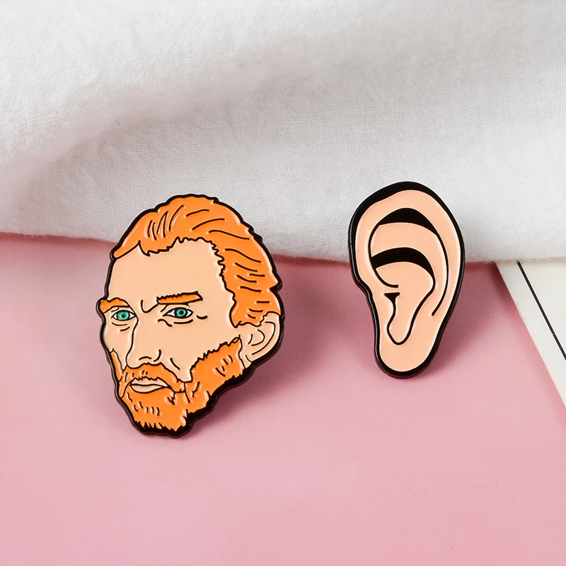 

Vincent Van Gogh and Ear Art Metal Enamel Pins Brooch For Dresses Backpack Badge Clothes Pin Cosplay Pins Hat Pin Cartoon Brooch