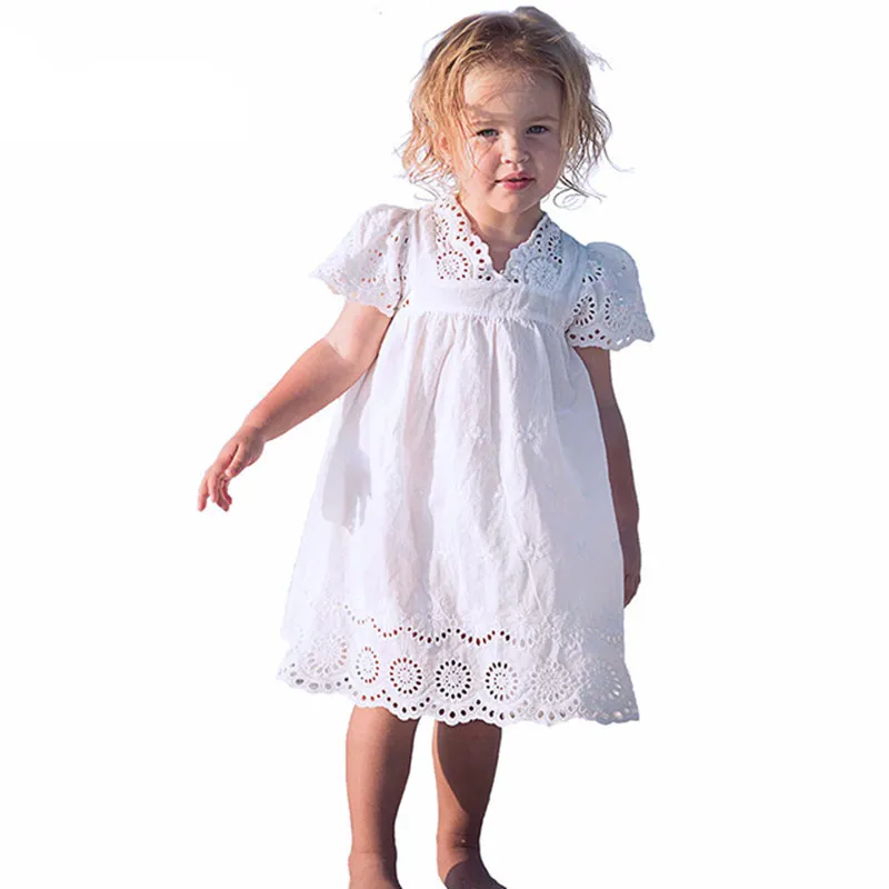 

Cotton Lace Girl Dress Kids 2017 Summer New Embroidered Children Clothes White Lace Princess Dress Thin Party Dress Size 100-140