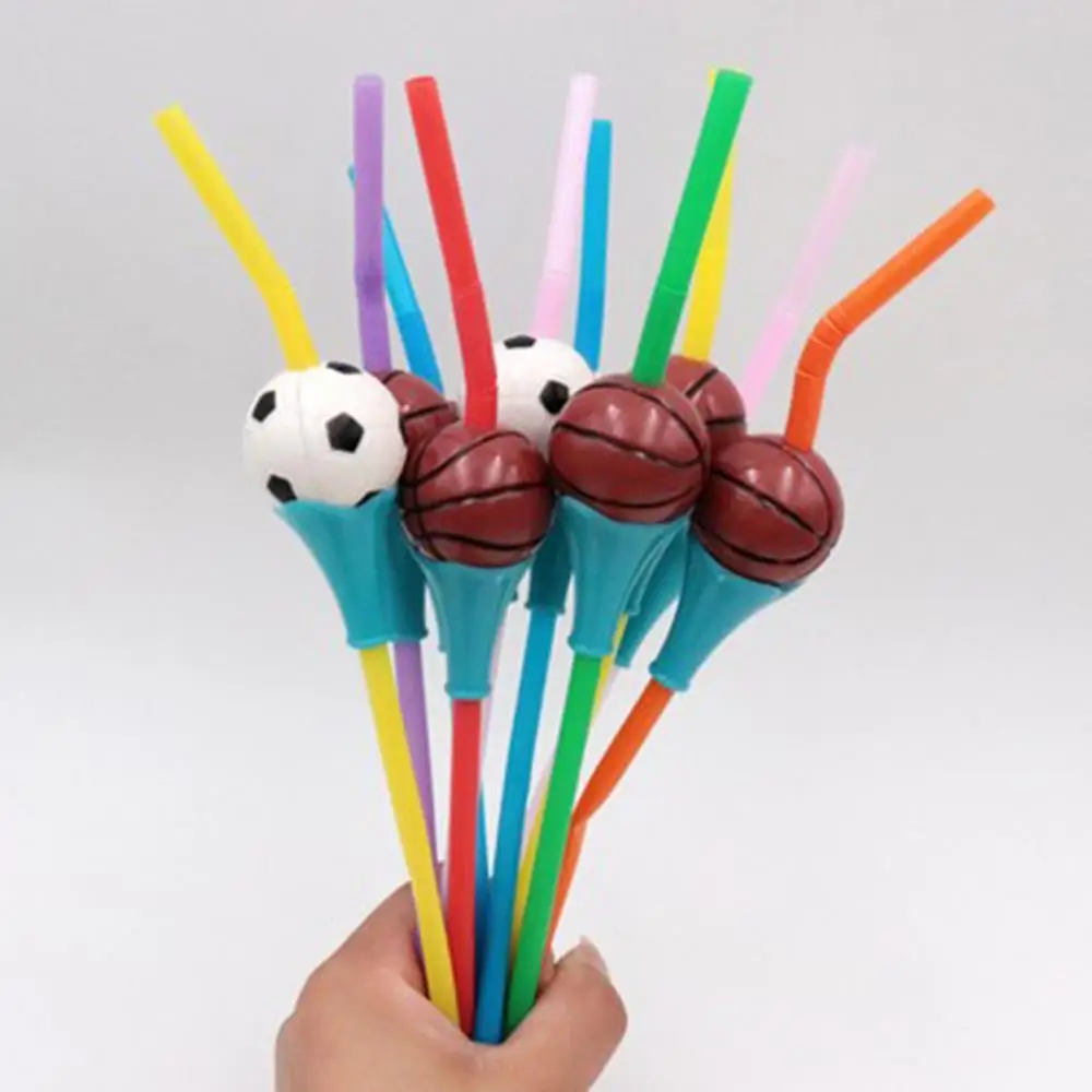 

10PC Creative Straw Football Basketball Styling Straw Decorative Beverage Juice #4A26