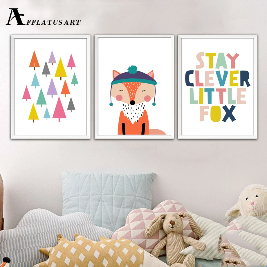 

Fox Forest Quotes Nordic Poster Wall Art Canvas Painting Poster And Prints Cartoon Wall Pictures For Kids Room Baby Room Decor