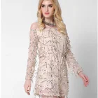 Save 22.8 on Europe and the United States women's new long sleeved collar strapless dress sexy clothing sequined tassels