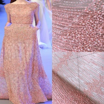 

handmade beads lace fabric 2019 high quality peach hot sale goods luxury grade elegant royal design lace