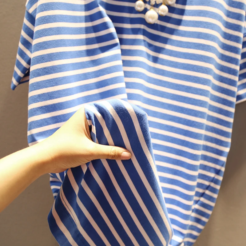 [HG] 2019 Summer Europe Fashion New Women V-neck Short Sleeve Dress Female Striped Irregular Casual Pullover Dress LY1004
