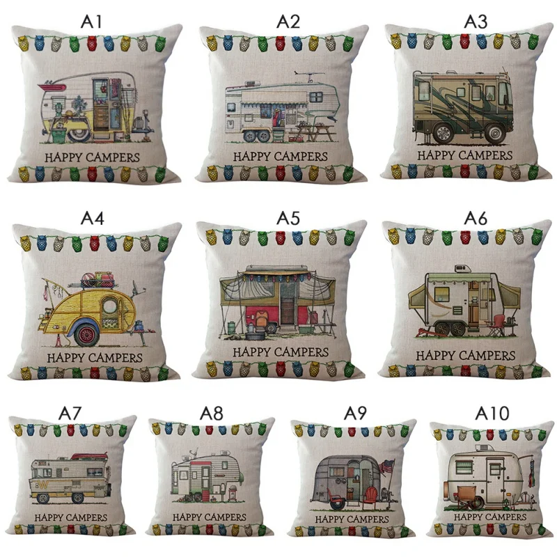 

Printed Cotton Linen Cushion Case Vintage Camper Travel Trailer Home Decorative Throw Pillow Case
