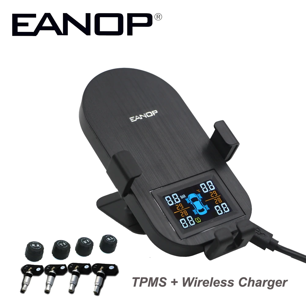 New EANOP TW100 TPMS Real-Time Tire Pressure Alarm Tyre Pressure Monitoring System with Wireless Charger +USB Car Charger